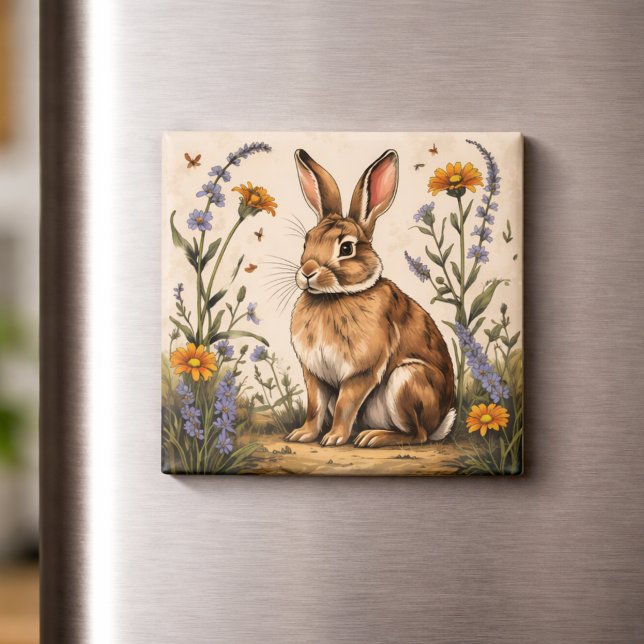 Imán Vintage Rabbit with Wildflowers (Subido por el creador)