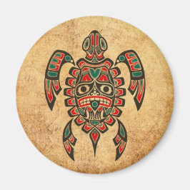 Imán Vintage Red and Green Haida Spirit Turtle