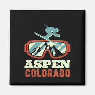 Imán Vintage Retro Esquí Snowboard Aspen Colorado M