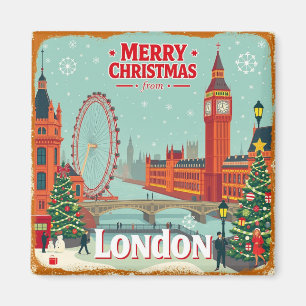 Imán Vintage Retro Feliz Navidad desde Londres