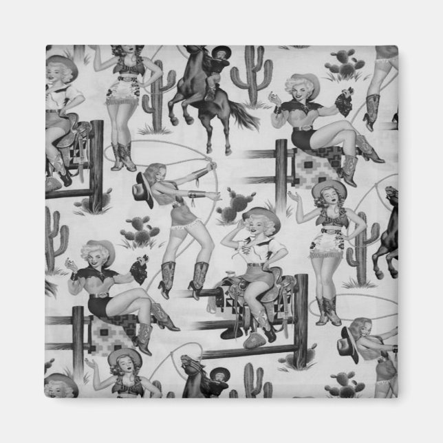 Imán Vintage Retro Rodeo Cowgirls Fridge Magnet (Frente)
