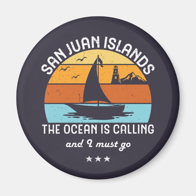 Imán Vintage Retro San Juan Islands Sailing (Frente)