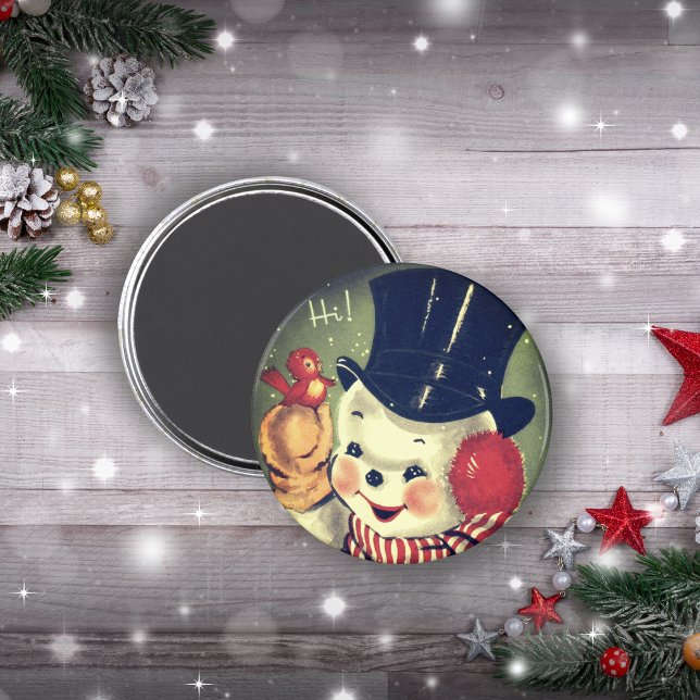 Imán Vintage Retro Snowman (Vintage Retro Snowman Holiday Magnet)