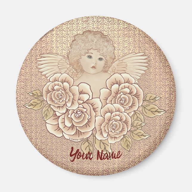 Imán Vintage Rosas Cherub Angel (Frente)