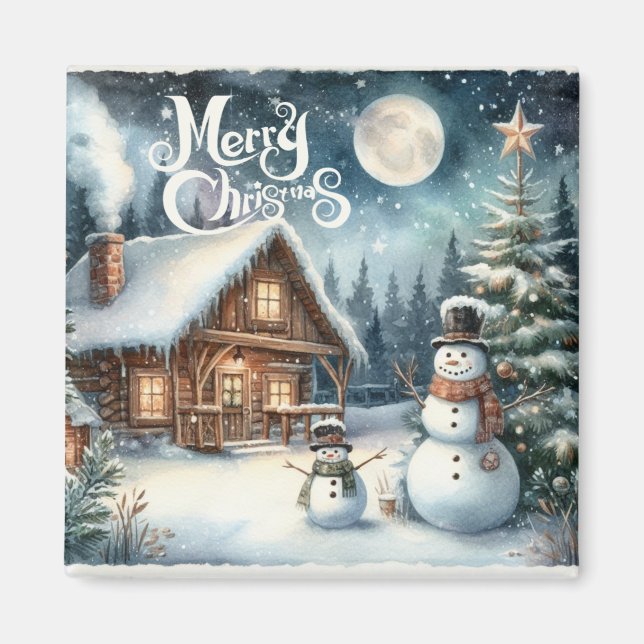 Imán Vintage/Rustic/Snowman/Navidades (Frente)