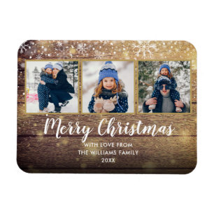 Imán Vintage Rustic Wood Feliz Navidad 3 Foto
