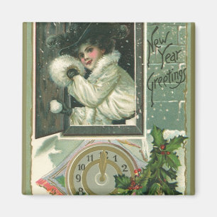 Imán Vintage Saludos de Año Nuevo, Ventana Chica Victor