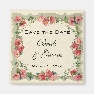 Imán Vintage Save the Date, flores rosas Rosas florales