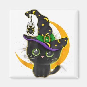 Imán Vintage Scary Halloween Black Cat Costume Witch Ha