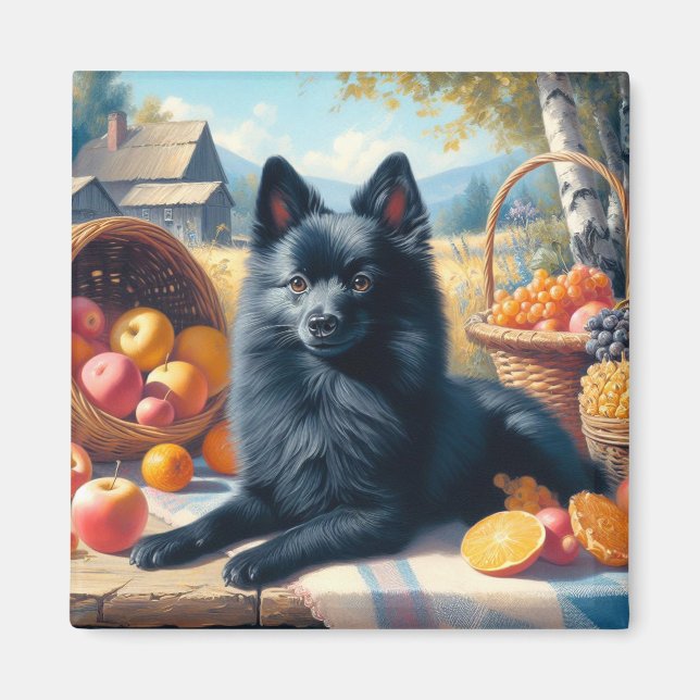 Imán Vintage Schipperke Puppy Pintura (Frente)