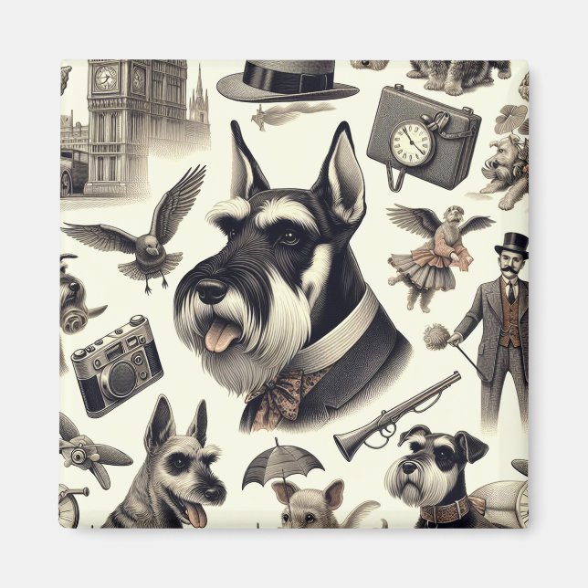 Imán Vintage Schnauzer Seamless (Frente)