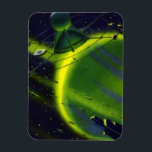 Imán Vintage Science Ficción Green Planet w Spaceship<br><div class="desc">Planetas de ciencia ficción de ilustracion de época futurista e imagen del espacio exterior. Una nave espacial que vuela alrededor de la atmósfera de un planeta verde neón con muchos asteroides y estrellas en el cielo en el futuro. Un clásico diseño de historietas de ciencia ficción de los años 50....</div>