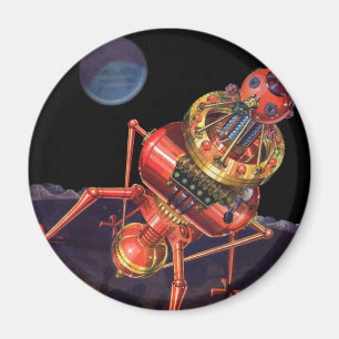 Imán Vintage Science Fiction Astronaut with Alien Robot