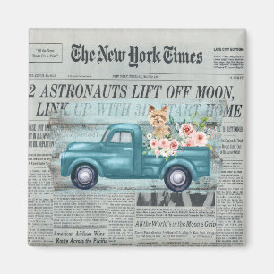 Imán Vintage Shabby Chic Yorkie Y Truck Ephemera