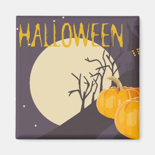 Imán Vintage Spooky Halloween Luna y calabaza de noche