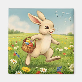 Imán Vintage Spring Meadow Easter Bunny 