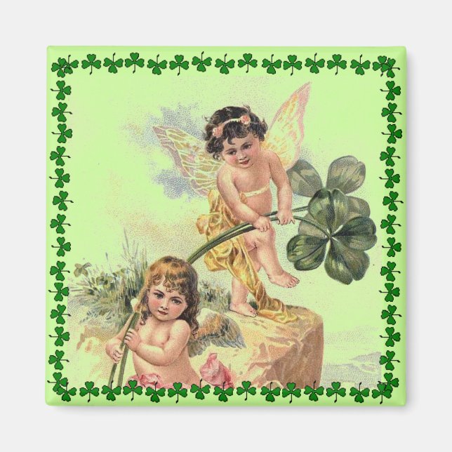 Imán Vintage St. Patrick's Day Cherubs Magnet (Frente)