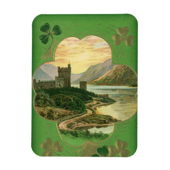 Imán Vintage St Patricks Day Greetings Castle Shamrock (Vertical)