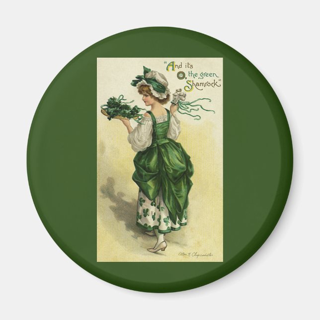 Imán Vintage St. Patrick's Day, Woman Green Shamrock (Frente)