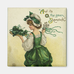 Imán Vintage St. Patrick's Day, Woman Green Shamrock