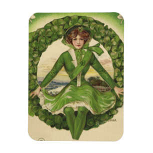 Imán Vintage St. Patrick's Day, Wreath with Irish Lass