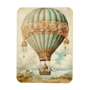 Imán Vintage Steampunk Blue Hot Air Balloon