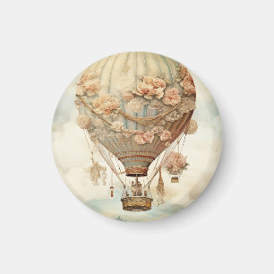 Imán Vintage Steampunk Floral Blue Hot Air Balloon (2)