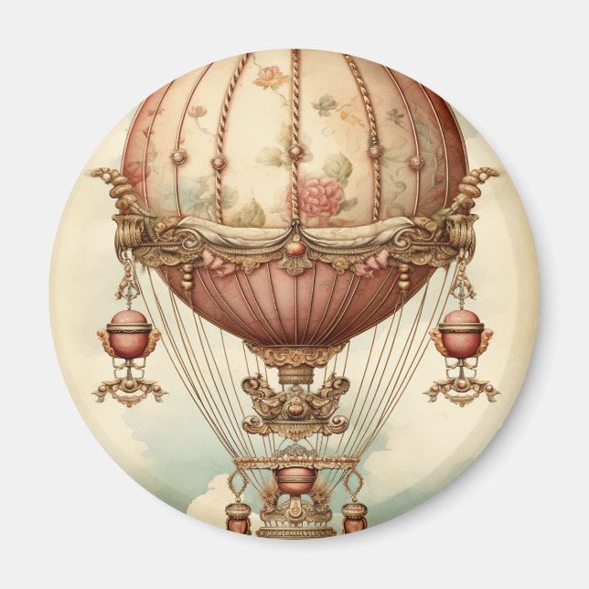 Imán Vintage Steampunk Pink Hot Air Balloon (Frente)