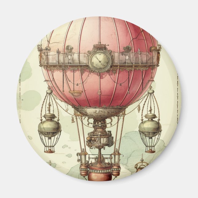 Imán Vintage Steampunk Pink Hot Air Balloon (2) (Frente)