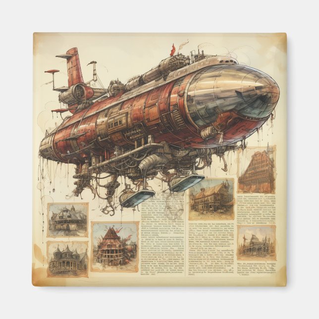 Imán Vintage Steampunk Zeppelin (11) (Frente)