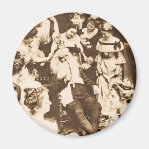 Imán Vintage Stereoview - Santa y las señoras