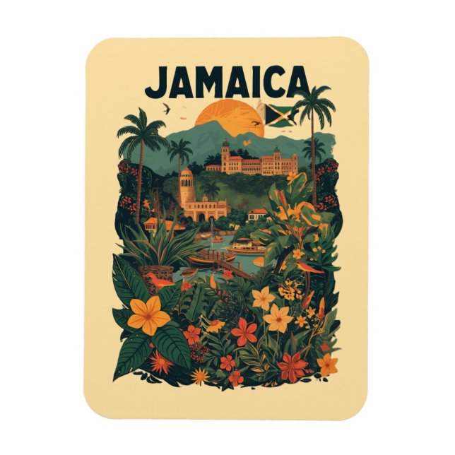 Imán Vintage Style Jamaica Travel Illustration (Vertical)