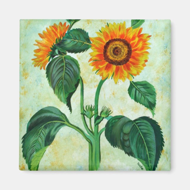 Imán Vintage Sunflowers Arte Botánico (Frente)