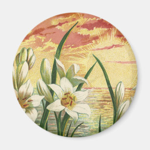 Imán Vintage Sunrise Easter Lilies y Angels victorianos