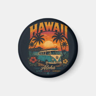 Imán Vintage Sunset Palms Surfboard Aloha Hawaiano