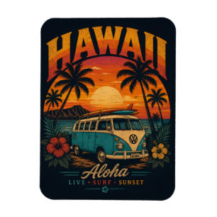 Imán Vintage Sunset Palms Surfboard Aloha Hawaiano