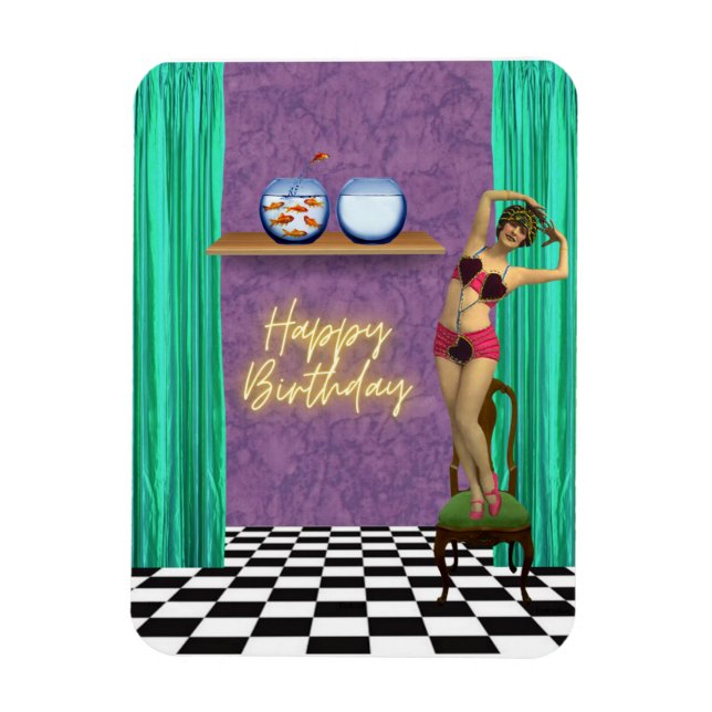 Imán Vintage Swimmer Funky Alterado Art Birday (Vertical)