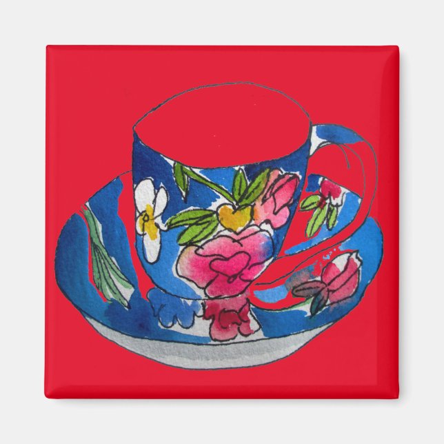 Imán Vintage Teacups ilustracion acuático original (Frente)