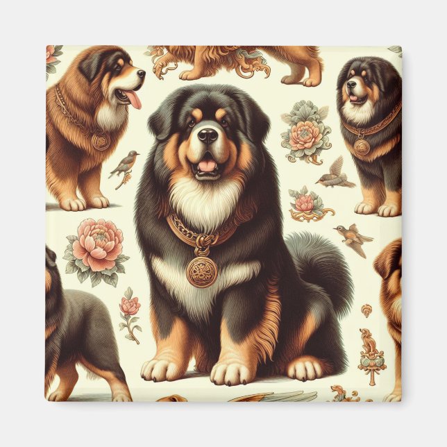 Imán Vintage Tibetan Mastiff Pintado sin Maravilla (Frente)