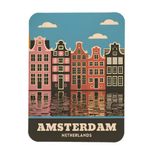 Imán Vintage Travel Amsterdam Canal House Países Bajos