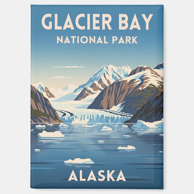 Imán Vintage Travel Glacier Bay National Park Alaska (Anverso)