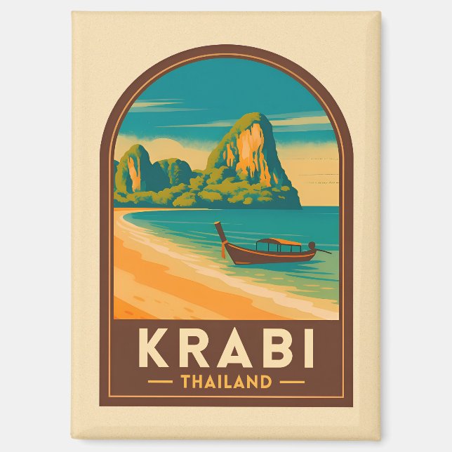 Imán Vintage Travel Krabi Thailand Railay Beach Retro (Anverso)