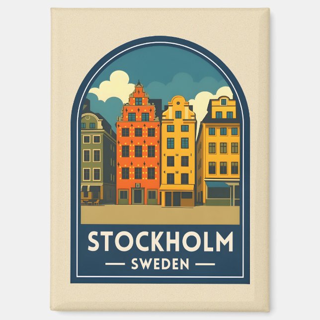 Imán Vintage Travel Stockholm Sweden Old Town Retro (Anverso)