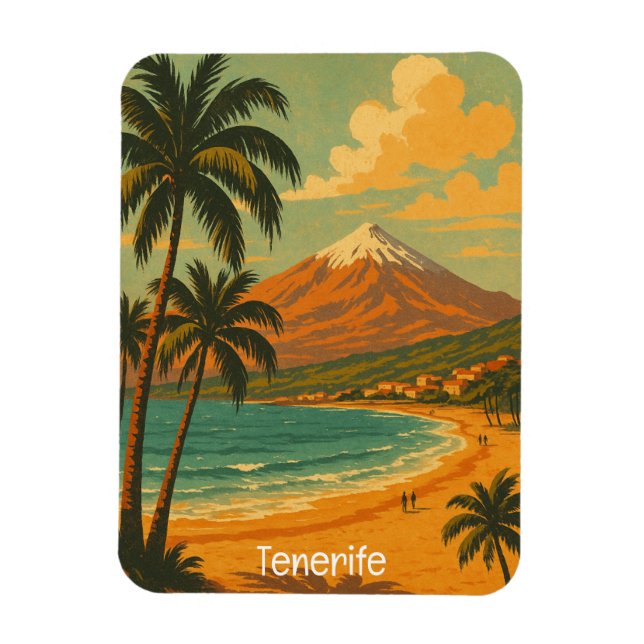 Imán Vintage Travel Tenerife Canary Island Mount Teide  (Vertical)