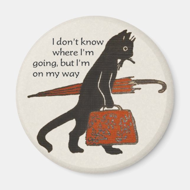 Imán Vintage Travelling Black Cat Round Magnet (Frente)