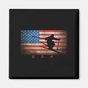 Imán Vintage Usa Esquiando Chicas De Bandera Estadounid