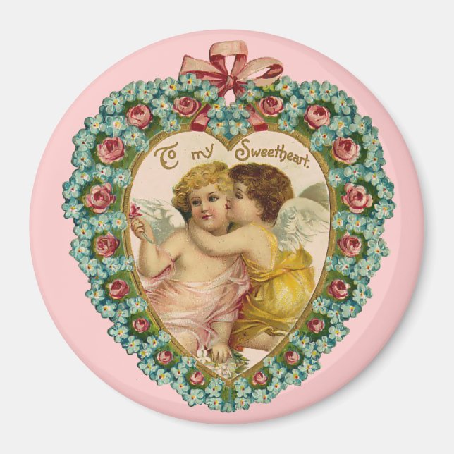 Imán Vintage Valentine Affectionate Cherubs (Frente)