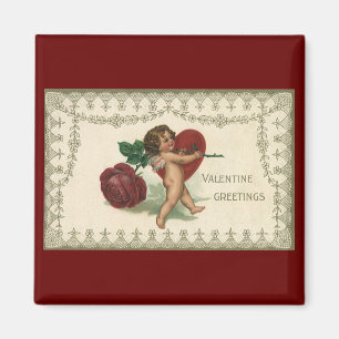 Imán Vintage Valentine Cherub, Rosa y corazón