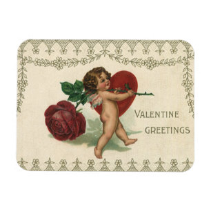 Imán Vintage Valentine Cherub, Rosa y corazón