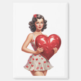 Imán Vintage Valentine Pin-Up Girl Heart Magnet